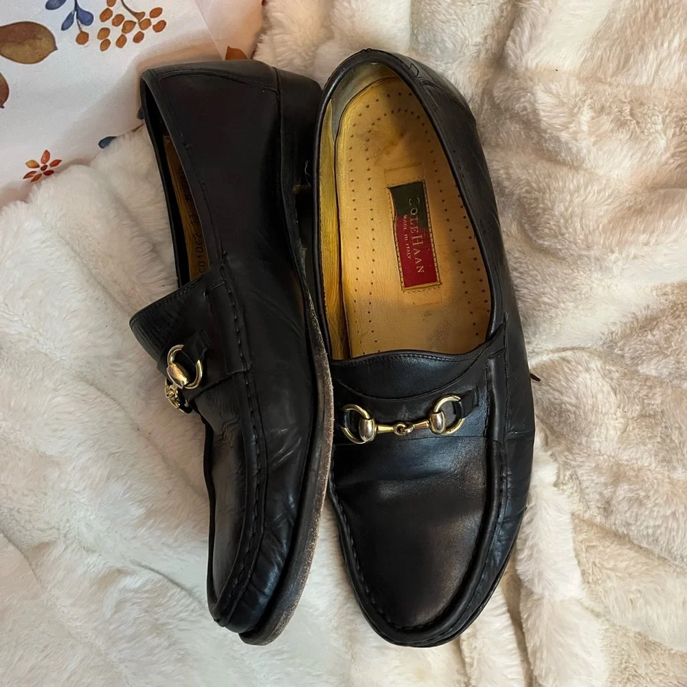 Cole Haan Mens 13M Black Gold Chain Accent Slip On City C01062 Work Loafers